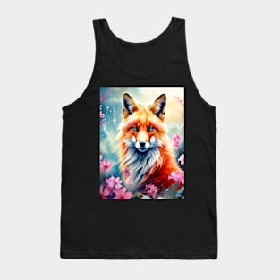 Red Fox with Flowers and Forests Tank Top